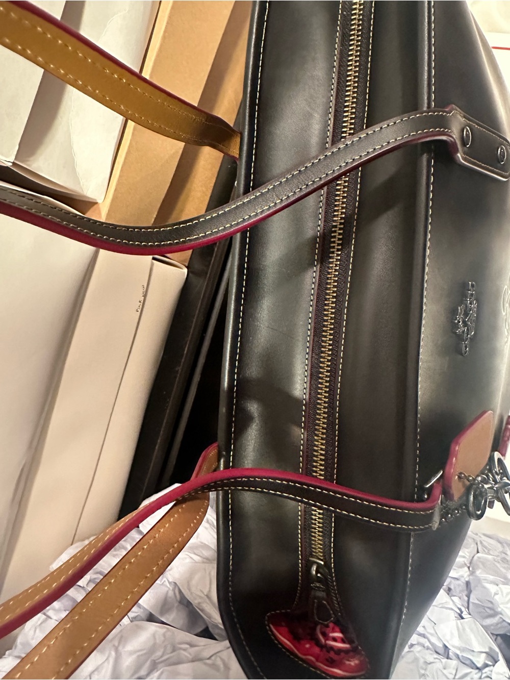 Coach Black Leather Tote with Mickey Character Charm - Picture 6 of 13